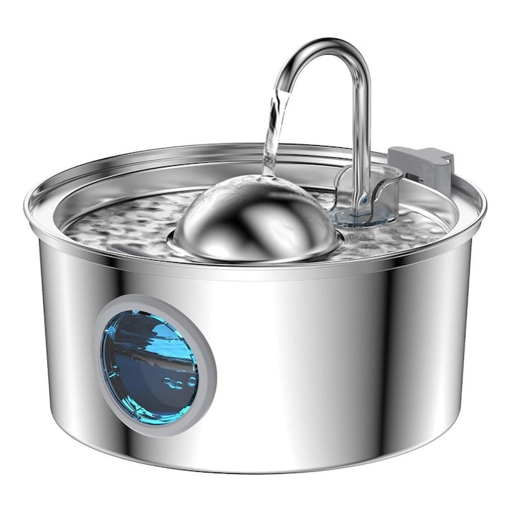 Fantana automata de apa pentru pisici si caini  3 2 l  cu fereastra pentru nivelul apei  otel inoxidabil 304  1 filtru de carbon si 1 filtru de burete  apa potabila de la robinet pentru animale de companie  design dublu de reducere a zgomotului