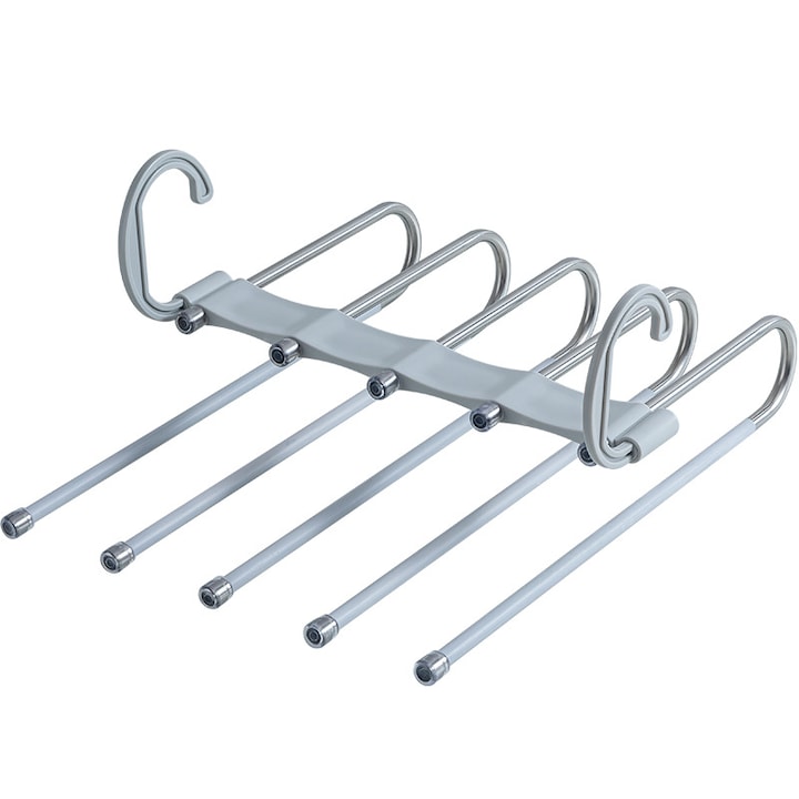 Umeras pentru pantaloni  Inox/Polipropilena/PVC  5 Spatii depozitare  Gri