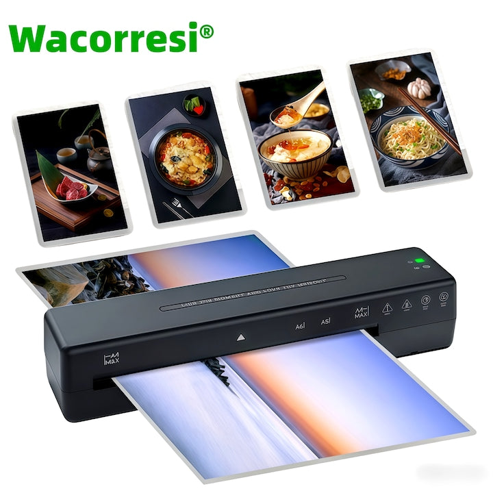 Set laminator A4  incalzire rapida  zgomot scazut  cu 15 foi laminare A4/A5/A6  negru