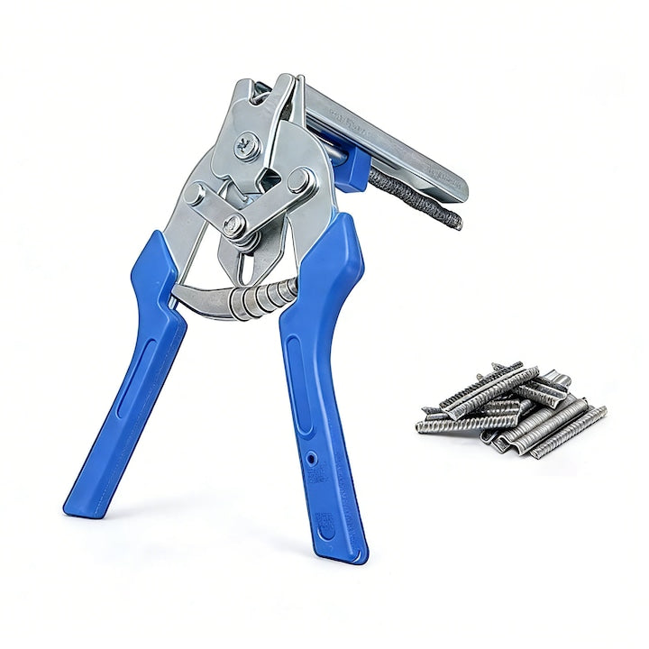 Set cleste pentru legat plasa de sarma  ZGGZERG  Cu 600 capse tip E  Maner antiderapant  Design ergonomic  Multifunctional  Durabil  Usureaza munca  Ergonomic  Otel de carbon+Plastic  176*70mm  Albastru