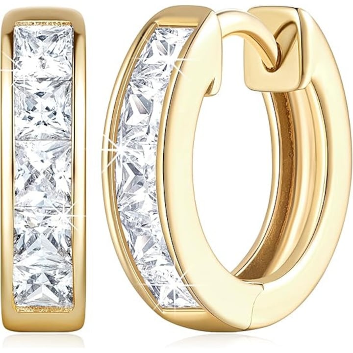 OEM - Cercei de aur pentru femei  cercei tip inel din aur de 14K pentru femei  cercei tip inel din aur pentru femei  cercei tip inel Huggie cu zirconiu cubic patrat stralucitor