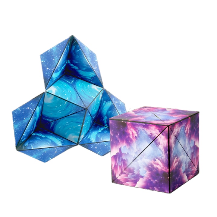 Set of 2 Interactive Magnetic Rubik's Cubes, Fantasy, Transformable, Multicolor, Children and Adults, 6x6x6 cm, 3D Geometry, Blue Planet/Purple Universe