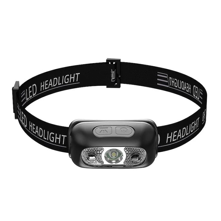 Lanterna frontala LED  portabila  multifunctionala  200 lumeni  reglabila  negru/alb  6.1x3.4x3.1cm