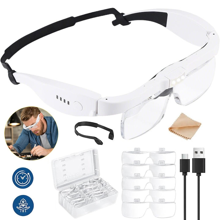 Magnifying Glass with Light 0.75X 1.25X 2.0X 3.0X and 4.0X Head Magnifier with 3 LEDs and 5 Lenses Rechargeable Headband Magnifier Hands-Free for Close Work Hobbies Crafts Jewelers Reading