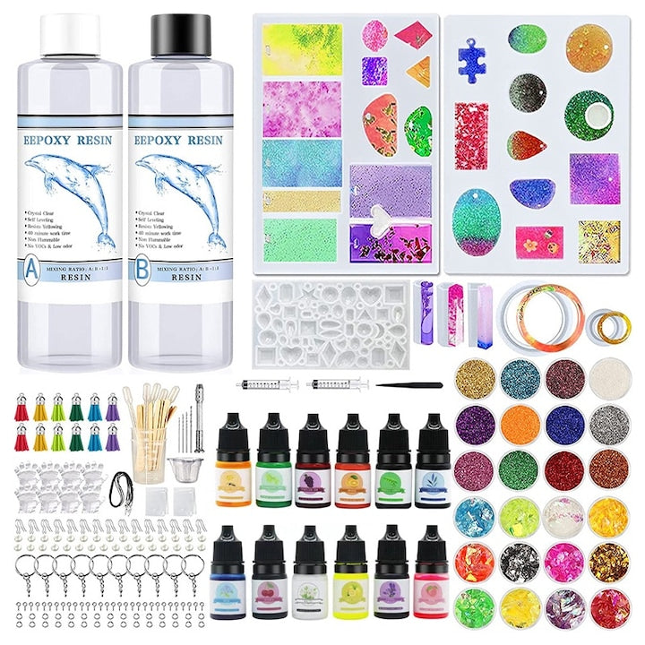 Epoxy Resin and Hardener Set 200ml Rqiurpn 239 Pieces With Pigments Molds Gold Leaf Mica Powder Measuring Cups For Beginners Professionals and DIY