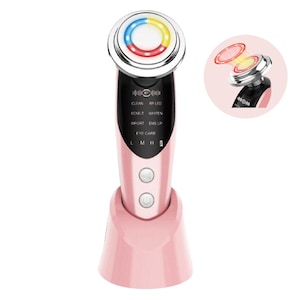 7-in-1 Facial Device for Anti-Wrinkle, Lifting, and EMS Facial Massage, LED Light Therapy, Acne Treatment, Eye Care, Professional Skin Rejuvenation Device, Pink