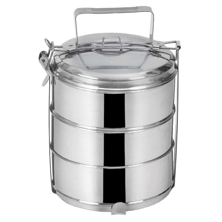 Sufertas De Pranz 3-Nivele Cu Capace Si Suport  Orion  3 Recipiente + 3 Capace  Capacitate 3X1.3 L  27x16 cm  Otel Inoxidabil  Maner Pentru Transport  Nu Este 100% Etans  Argintiu