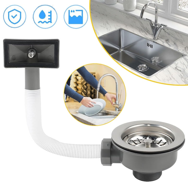 114 mm Kitchen Sink Strainer Waste with Overflow, Kitchen Sink Waste Kit, Sink Waste Pipe, Overflow Pipes with Square Drain Cover