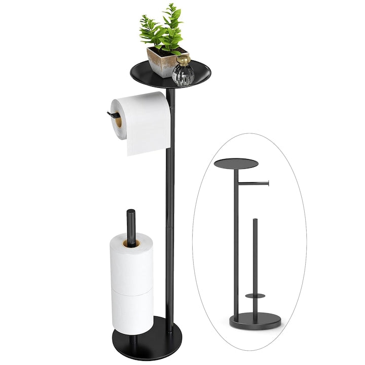Suport pentru hartie igienica  3 in 1，Suport Hartie Igienica cu raft  Design Modern  Multifunctional  Inox  Robust si durabil  colturi rotunjite  usor de curatat  recomandat pentru instalare  usor de extras  65.5x18x20cm  Negru