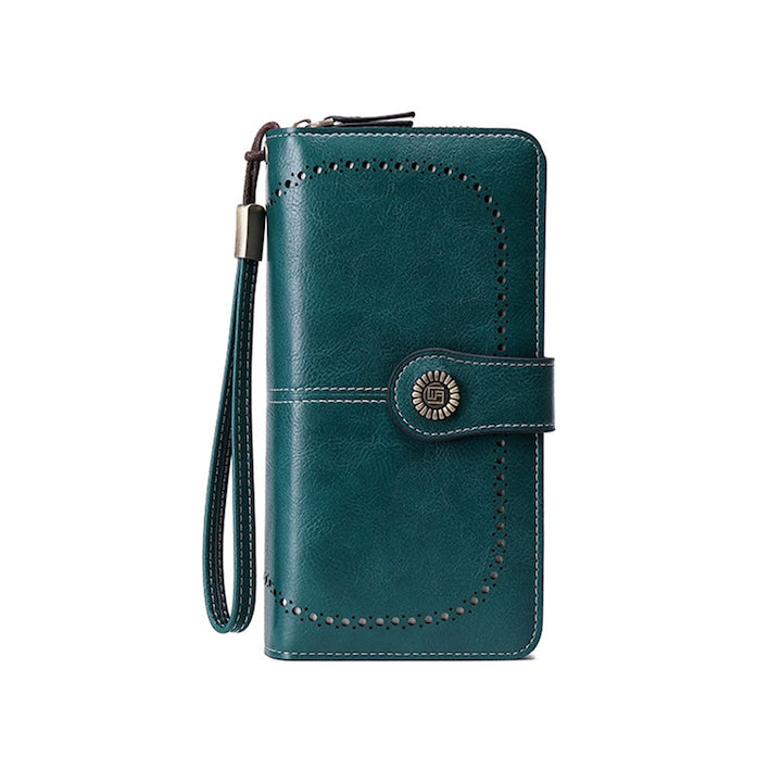 Portofel dama  Darklove  Cu blocare RFID  Piele naturala  Portofel lung de mare capacitate cu fermoar  Telefonul Holder Ambreiaj de calatorie Purse Wristlet portofel  19 x 11 x 3.5 cm  Albastru
