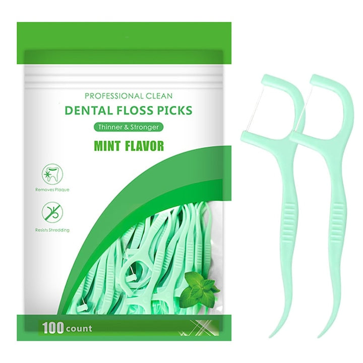 Ata dentara cu scobitoare  Floss Mint  Tip Scobitoare  Curatare Rapida  Cerata cu Alunecare Usoara  Fibra Rezistenta  300 buc