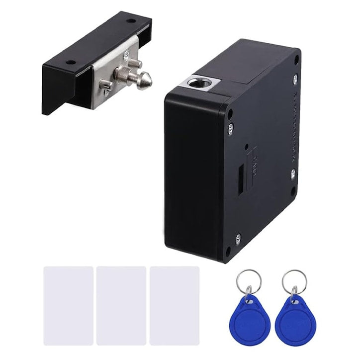 Incuietoare inteligenta ascunsa  Rqiurpn  cu deblocare prin NFC-RFID  3 card acces inclus  pentru dulap  Vestiare  Acasa  birouri  Negru