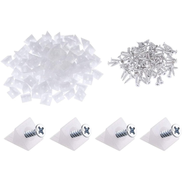 Set 100 piese reparare sertar mobilier  plastic si inox  alb si argintiu  3x4cm