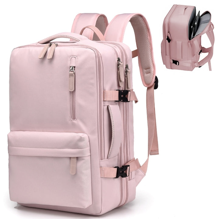 Rucsac de voiaj unisex  Rucsac de calatorie pentru laptop  Rezistent la apa  capacitate mare  design cu port USB  Rezistent la uzura si la zgarieturi  design cu mai multe compartimente  material respirabil  38x52x12cm  roz