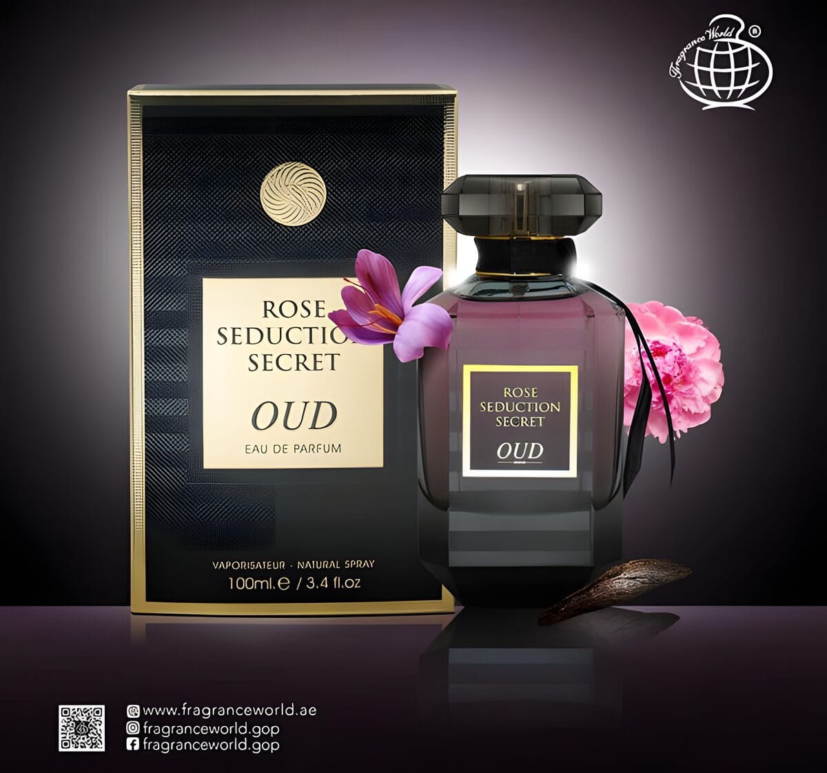 Apa de Parfum Rose Seduction Secret Oud by Fragrance World, Femei, 100 ml