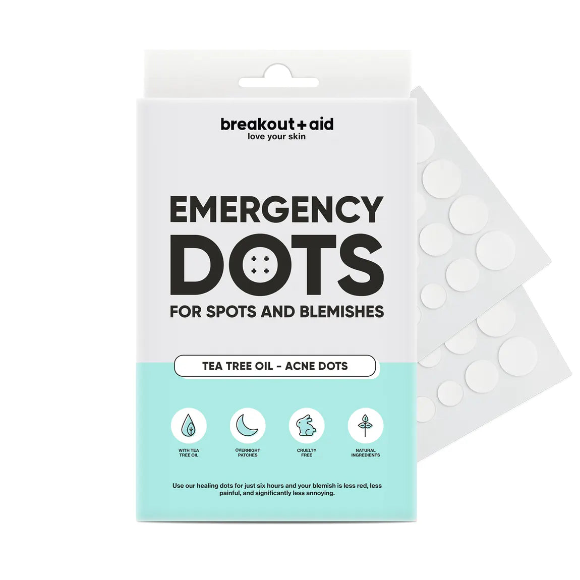 Plasturi anti acnee cu Tea Tree, Breakout+Aid Acne Dots (48 plasturi)